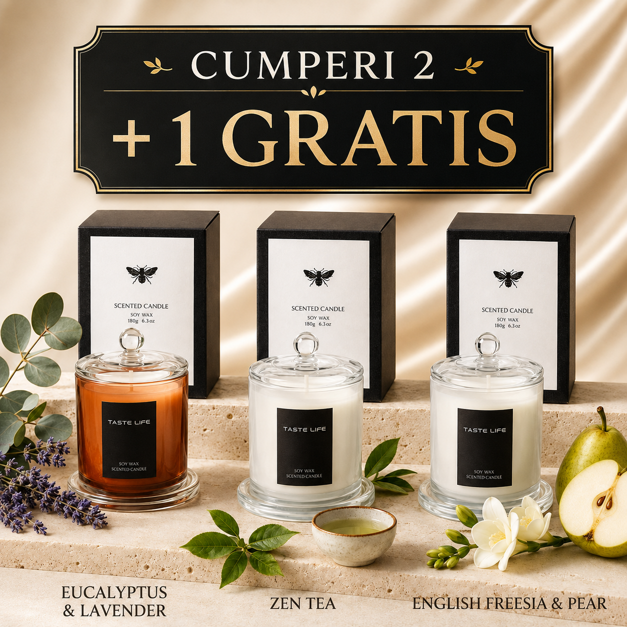 Lumanare Parfumata Premium în Recipient de Sticla 150g – Oferta 2+1 GRATIS
