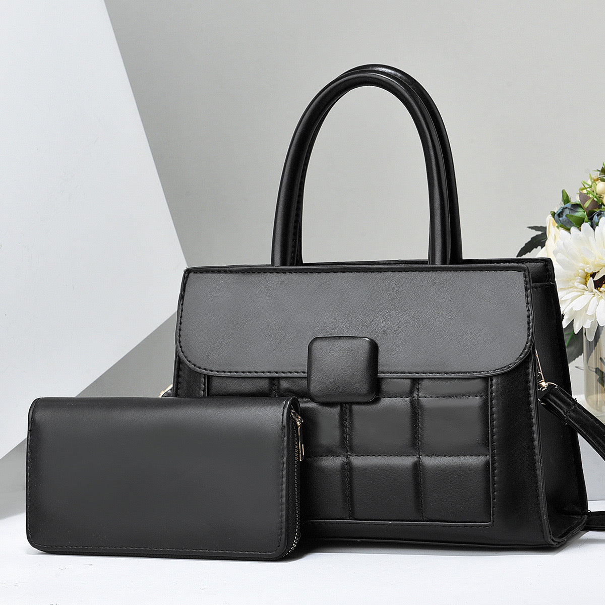 Geanta din piele ecologica 2 piese Flavia - Negru - 77